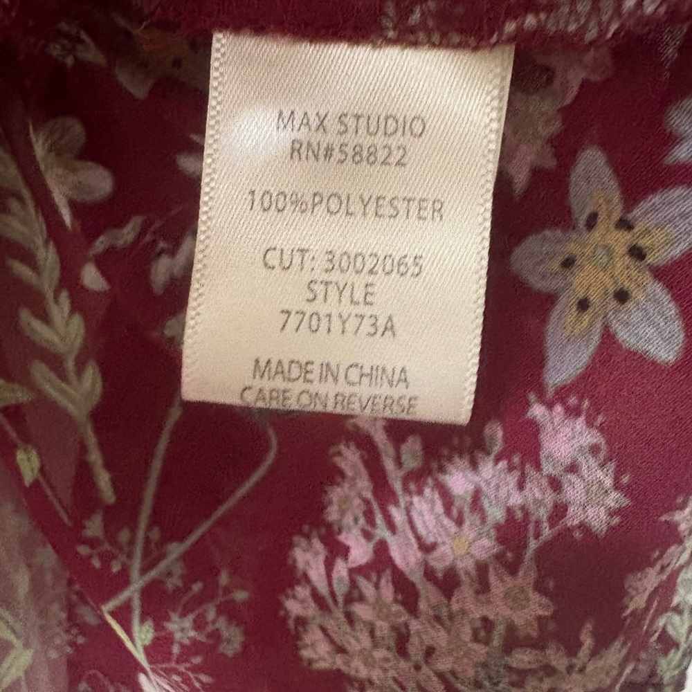 Max Studio Maroon Floral Button-Down Blouse - image 6